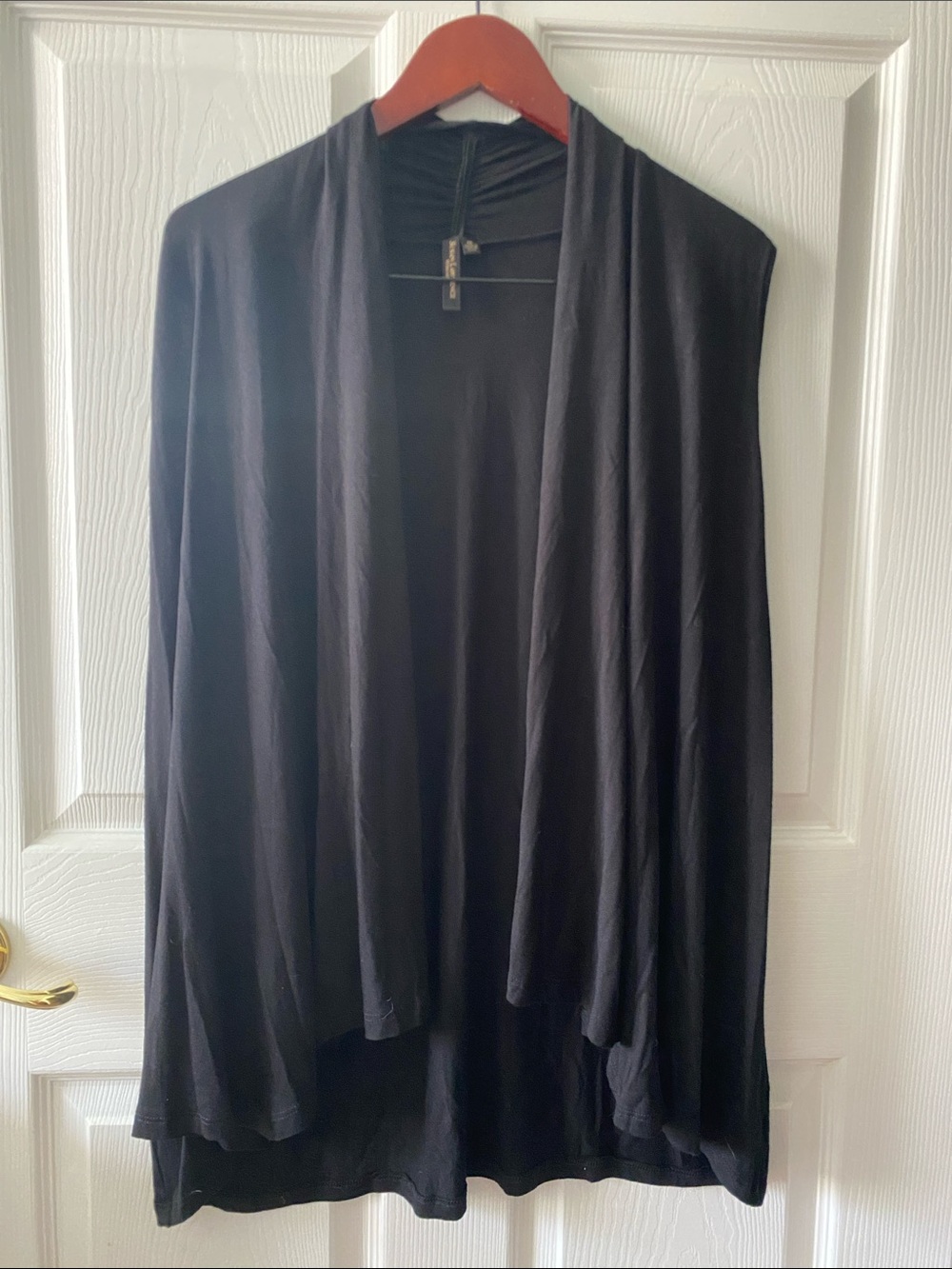 Susan Lawrence Black Sleeveless Open Front Duster Vest Long Layering Cardigan 1x